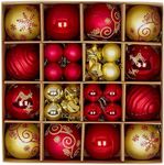 44 Pcs Christmas Balls Ornaments Set, Gold and Red Christmas Tree Decoration, Shatterproof Christmas Hanging Balls for Birthday, Holiday, Wedding Decorations, Xmas Balls Baubles（6CM/2.4in, 3CM/1.2in