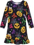 JESKIDS Girls Nightgowns Long Sleeve Halloween Pajamas Dress Black Bowknot Pumpkin, 12-13 Years