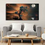 VIBECRAFTS Canvas Paintings for Living Room Drawing Room Amazing Tree Under the Moonlight Premium Painting Wall Art Fitted with Wooden Frame for Home|Office|Gift(PTVCH_2252) (Multi 2)
