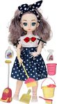 Big Size Korean Doll with Cleaning Set Cleaner, Buket & Other Look Like Small Toy Set for Girls Fully Movable & Rotatable Hands & Leg (31 Cm Big Dolls)