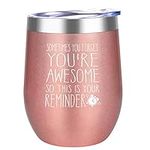 DOERDO You are Awesome Wine Tumbler-Funny Birthday Wine Gifts Ideas for Women, Gifts for Sister, Best Friends, Employee, Coworker, Appreciation Gift,-Wine Tumbler Cup with Lid(12oz, Rose gold)