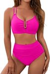 BMJL Womens High Waisted Bikini Sets Modest Tummy Control Swimsuits Cutout Crisscross Ruched Two Piece Bathing Suit(Hot Pink,S)