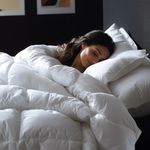 C&W White Goose Down Duvet Queen Size, 229 x 229 cm (90 x 90 Inches), 50 Oz Fill Weight, 100% Cotton Cover, Highly Fluffy, Warm Winter, Baffle Box Design, White