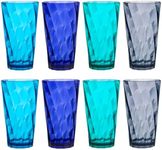 US Acrylic Optix Plastic Reusable Drinking Glasses (Set of 8) 20oz Water Cups in Coastal Colors | BPA-Free Tumblers, Made in USA | Top-Rack Dishwasher Safe