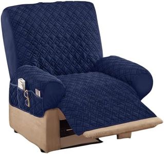 Collections Etc Diamond-Shape Quilted Stretch Recliner Cover with Storage Pockets and Elastic Straps - Furniture Protector