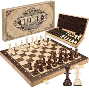 Peradix 19" Wooden Chess Set, Folding Tournament Chess Board with 3.75" King, 2 Extra Queens, Classic Professional Chess Game for Adults & Kids