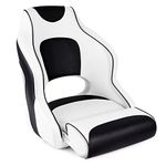 Leader Accessories Two Tone Captains Bucket Seat Boat Seat Premium Sports Flip Up Boat Seat(White/Black,Black Piping)