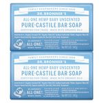 Dr. Bronner’s - Pure-Castile Bar Soap (Baby Unscented, 140g, 2-pack) - Made with Organic Oils, For Face, Body, Hair, Gentle for Sensitive Skin, Babies, No Added Fragrance, Biodegradable, Vegan