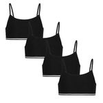 CHARM N CHERISH Solid Black Beginners Bras for Girls, Relaxed Fit Slip On Teenage Cotton Sports Bras-Combo Pack of 4, Black, 13-14 Y