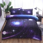 Wowelife Galaxy Comforter Set Full 5 Pieces Galaxy Bedding Set Blue 3D Galaxy Kids Bedding Set Bed in a Bag for Boys and Girls with Comforter, Flat Sheet, Fitted Sheet and 2 Pillowcases