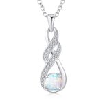 LOCIBLO October Birthstone Necklaces for Women 925 Sterling Silver Infinity Pendant White Gold Synthetic Opal Necklace Jewellery for Her, 16"+2"