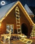 Moxled 3M Ladder Christmas Lights - 310 LED Outdoor Christmas Lights Mains Powered with Timer, Memory Function, 8 Modes Christmas Lights for Indoor Outdoor Garden Xmas Tree Decorations (Warm White)