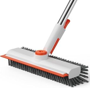 AIR U+ Floor Scrub Brush with Long Handle, 3 in 1 Scrape and Heavy-Duty Stiff Bristle Scrubber Brush for Cleaning Shower Bathroom, Patio, Pool, Garage, Kitchen, Wall and Deck, White and Orange
