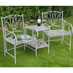 Home Source Tulip Garden Bench Duo Love Seat Companion Chair Outdoor 2 Seater Ornate Design, Grey