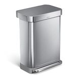 simplehuman 55 Liter / 14.5 Gallon Rectangular Hands-Free Kitchen Step Trash Can with Soft-Close Lid, Brushed Stainless Steel with Plastic Lid