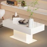 Hironpal LED Coffee Table for Living Room, Modern High Glossy Large Coffee Tables with 16 Colors LED Lights, Smart Cocktail Center Table Rectangle, Wooden Storage Tables for Living Room (White)