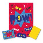 Amscan 9915273 - Superhero Kids Birthday Pin the Lightning Party Game with Poster, Blindfold, Stickers & Certificate