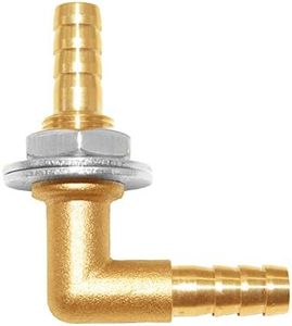 Joywayus 3/8 x 3/8 Hose Barb Thru-Bulk Head Hex Union 90 Degree L Right Angle Elbow Barbed Brass Fitting with Flat Washer Gasket Water/Fuel/Air