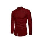 Qlonz Store Double threshold Men Regular Fit Mandarin Collar Full Sleeve Casual Shirt (Maroon, M)