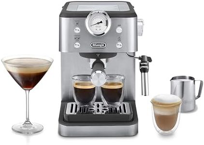 De'Longhi Classic - Manual Espresso Machine, Barista Coffee Machine with Milk Frother, 15 Bar Pump Coffee Maker, Thermoblock Heating, Double Wall Filter, Stainless Steel, Mug Friendly (EM450.M)