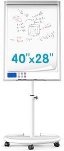 Dexboard Mobile Dry Erase Easel 40 x 28 inch, Rolling Magnetic Whiteboard Stand Easel with Flipchart Pad