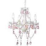 Pink Chandelier White Chandelier Lighting with Acrylic Crystals Mini 4 Lights Chandelier for Bedroom