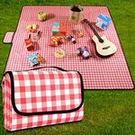 GUSUWU Picnic Blanket Waterproof Beach Rug 200×200cm Picnic Mat Washable Lightweight with Handle Red Checkered for Hiking Travelling Outdoor Camping,Parks