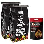 Big K Charcoal Grill BBQ Bundle - Pack of 2 x 5kg Barbecue Charcoal Briquettes Bag & 300g Homefire Twizlers Wood Wool Firelighters with Topline Card for Outdoor Barbeque Grill, Camping BBQs.