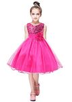 YMING Girls Sequin Maxi Dress Tutu Party Dress Flower Princess Dress with Belt Rose 8-9 Years