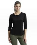 Jockey Women's Relaxed fit T-Shirt with Round Neck & 3/4 Sleeves A100_Black_L