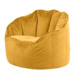 icon Sirena Bean Bag Chair, Ochre Yellow, Velvet Accent Chair, Adult Bean Bag Seat with Filling Included, Large Bean Bag, Living Room Furniture