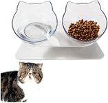 Double Elevated Cat Bowls with Raised Stand, 15 Tilted cat Bowl Design Neck Guard Stand Raised Pet Food Water Feeder Bowl,Cute Cat Face Elevated Cat Bowlfor Kitten or Small Dogs