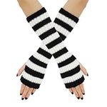 ALLY-MAGIC Long Fingerless Gloves for Women Arm Warmers Fingerless Gloves Knit Stretchy Thumbhole Striped Gloves Cosplay Rock Gothic Christmas Carnival Women Clothes Costume Y4TWST