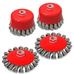 BLOSTM Twist Knot Wire Brush Set 4 PCS - Angle Grinder Wire Brush Set for Paint & Rust Removal, Weld Cleaning, Fits Any 115mm Angle Grinder With M14 Thread, Brush Sizes 75mm (3") Cup & 100mm (4") Flat