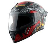 Vega Bolt Superhero Full Face Helmet Black Red, Size: M(57-58 cm)