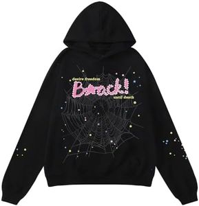 Pooyikoi Hip Hop Spider Hoodies Set Y2k Hoodie Tracksuit Pullover Sweatshirt for Women Men Matching Hoodies for Couples, Black Top, Large