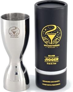 Cocktail Jigger for Bartending | Bar Jigger 2 oz 1 oz | Stainless Steel Cocktail Measuring Cup | Liquor Shot Measure Jiggers | Silver Shot Measuring Cup | Double Bell with 8 Marks | Wizardtender