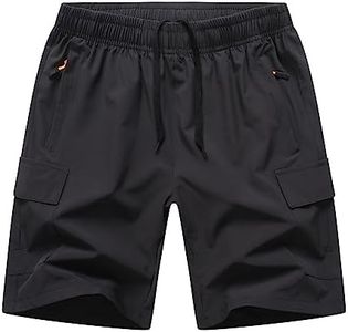 HONCAN Boys Pull on Cargo Shorts, Outdoor Kids Youth Quick Dry Hiking Shorts, Lightweight Elastic Waist Athletic Short with Zipper Pockets(9069-Black12)