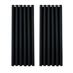 Aspire Homeware Blackout Curtains for Bedroom - Black Eyelet Living Room Curtains 66 x 54 inch Drop - Thermal Insulated Ring Top Window Treatments Black Out Kitchen Curtain + 2 Matching Tiebacks