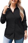 IN'VOLAND Women's Plus Size Dress Shirts Long Sleeve Button Down Shirts Wrinkle-Free Solid Work Blouse Black