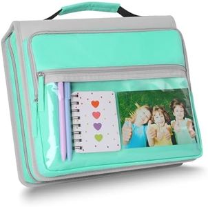 Ndsox Zipper Binder 3 Ring with Handle, 2 Inch O-Ring Document Organizer Middle School Binder with Zipper for Students, 5-Tab Expanding File Folder & 2 Mesh Pouches, DIY Clear Front Pocket, Mint Green