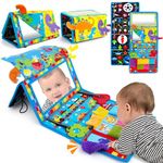 Tummy Time Mirror with Sensory Texture Toys, Baby Mirror Toys with Soft Crinkle Book, Black and White High Contrast Baby Toys for Newborn, Infant Mirror Brain Development Visual Stimulation Toys