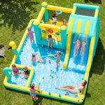 FBSPORT Inflatable Bounce House Water Slide, Widen Water Slide Park 10-in-1 Bounce House, Jumping, Climbing, Pool, Bouncy Castle for Kids 3-10 Backyard Party Outdoor Indoor, with 480W Blower