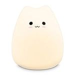 Navaris Cat Night Light for Kids - Cute Silicone RGB Colour Changing LED Lamp for Girls and Boys Nursery, Childrens Room, Bedside Table - XS, White