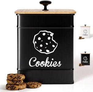 Cookie Jar with Airtight Bamboo Lid - 6"W x 6"D x 8"H Black Iron Cookie Tin - Large Cookie Jars with Lids Airtight - Farmhouse Cookie Jars for Kitchen Counter Decorative - Cute Cookie Jar Airtight Lid