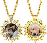 FindChic Custom Photo Necklace Fully Iced Sun Pendant with Double Sided Colorful Pictures 18K Gold Plated DIY Personalized Jewelry Memorial Gift for Daddy Mum Hubby 22'' 24'' 26'' 28''