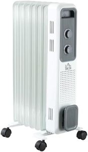 HOMCOM 1500W Oil Filled Radiator, 7 Fin, Portable Electric Heater with 3 Heat Settings, Safety Cut-Off and Wheels, White