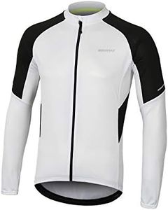 BERGRISAR Men's Basic Cycling Jerseys Long Sleeves Bike Bicycle Shirt Zipper Pockets BG012 White Size Large