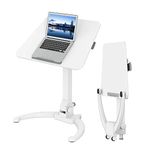 PrimeCables Mobile Desk Sit-to-Stand Podium, 28.7 Inch Standing Desk Height Adjustable, Wheels, Folding - Compact Powerful White