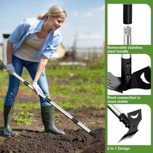 Long Handle Weed Remover Tool 148cm – 2-in-1 Garden Hoe & Rake with Gloves